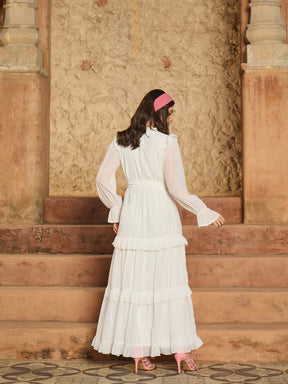 White Tiered Maxi Dress-SASSAFRAS