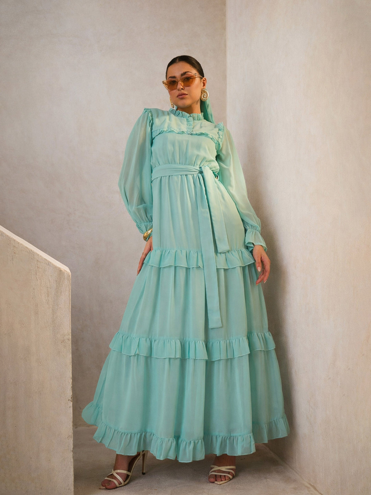 Blue Tiered Maxi Dress-SASSAFRAS
