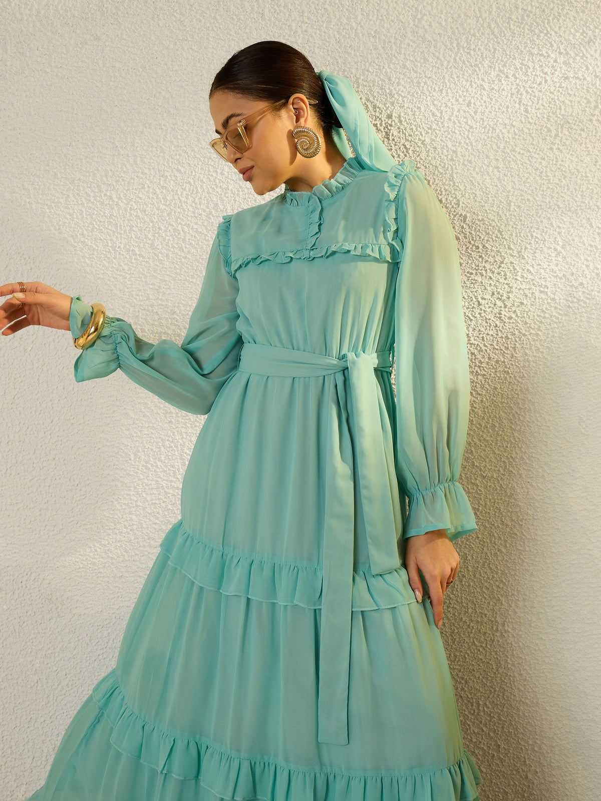 Blue Tiered Maxi Dress-SASSAFRAS