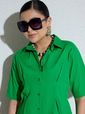 Green Poplin Shirt Dress-SASSAFRAS