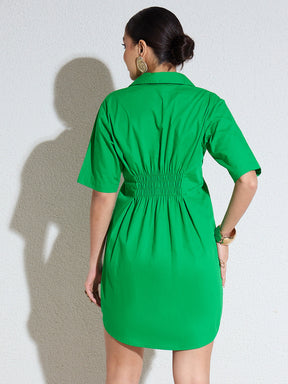 Green Poplin Shirt Dress-SASSAFRAS