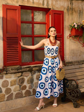 White Evil Eye Print Smocked Bust Strappy Dress-Pink Paprika By SASSAFRAS