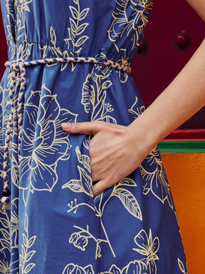 Blue & Off White Floral Front Button Maxi Dress-Pink Paprika By SASSAFRAS