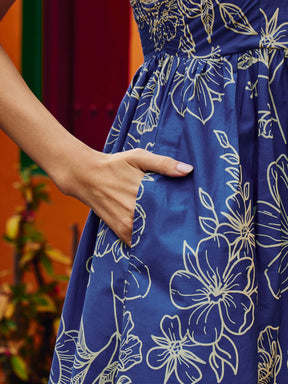 Blue & Off White Floral Strappy Maxi Dress-Pink Paprika By SASSAFRAS