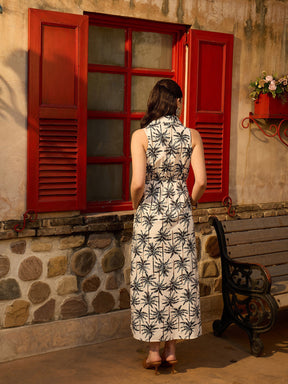 Black Printed Front Knot Button Down Midi Dress-Pink Paprika By SASSAFRAS