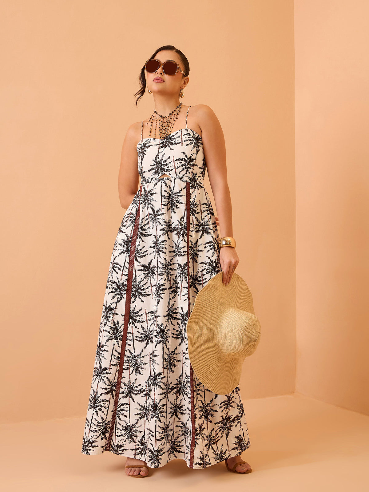 Black Printed Strappy Padded Midi Dress-Pink Paprika By SASSAFRAS