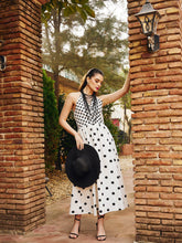 White & Black Polka Dot Halter Neck Midi Dress-Pink Paprika By SASSAFRAS