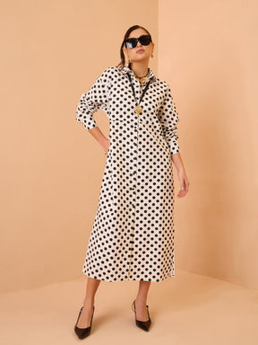 White & Black Small Polka Dot Longline Shirt Dress-Pink Paprika By SASSAFRAS