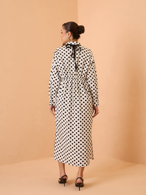 White & Black Small Polka Dot Longline Shirt Dress-Pink Paprika By SASSAFRAS