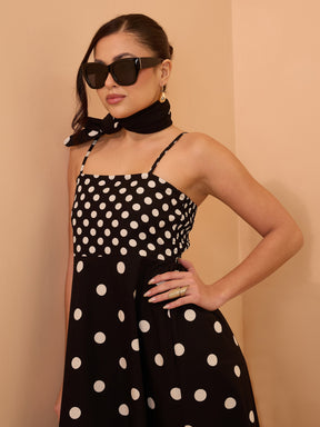 Black & White Polka Dot Strappy Maxi Dress-Pink Paprika By SASSAFRAS