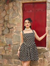 Black & White Small Polka Dot Strappy Short Dress-Pink Paprika By SASSAFRAS