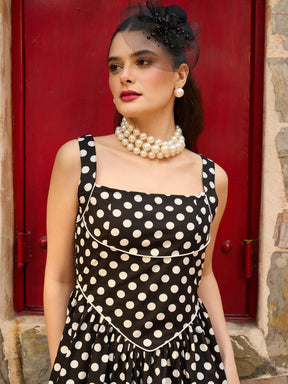 Black & White Small Polka Dot Strappy Short Dress-Pink Paprika By SASSAFRAS