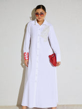 White Poplin Button Down Shirt Midi Dress-SASSAFRAS