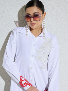 White Poplin Button Down Shirt Midi Dress-SASSAFRAS