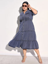 Black Wash Tencel Collar Neck Tiered Midi Dress-SASSAFRAS Curve