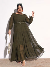 Olive Solid Georgette Tiered Maxi Dress-SASSAFRAS Curve