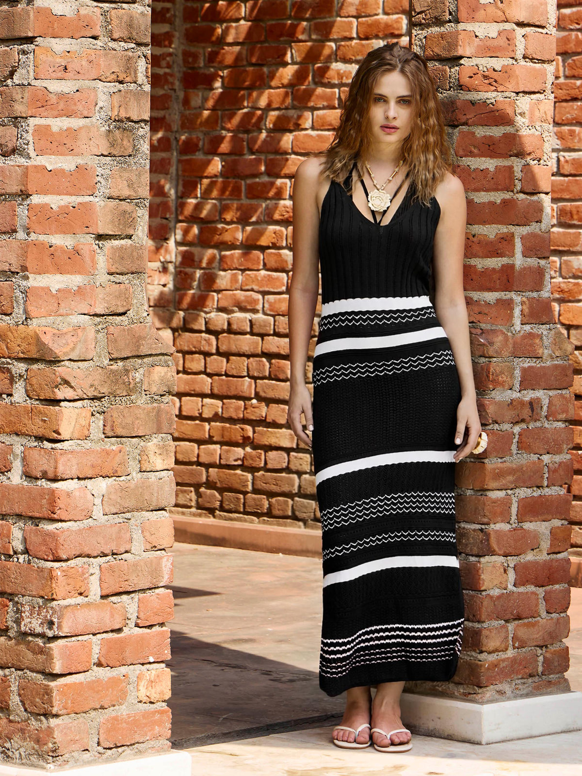 Black Crochet Variegated Stripes Strappy Beach Maxi-SASSAFRAS