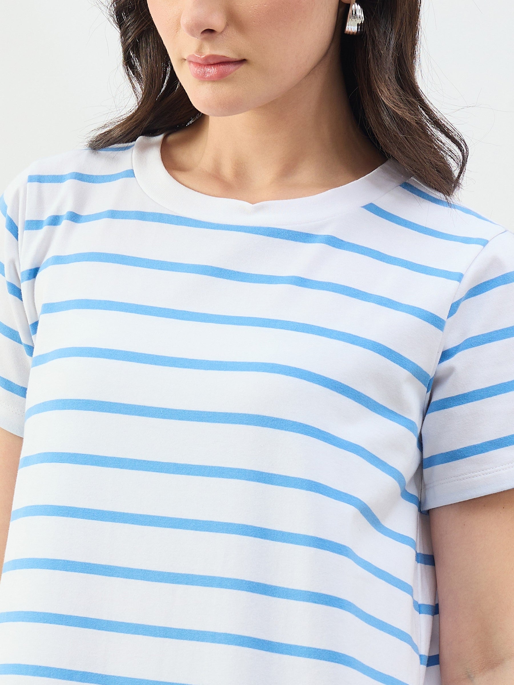 Blue & White Stripes Short Sleeves T-Shirt Maxi Dress-SASSAFRAS BASICS