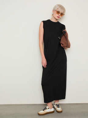 Black Cap Sleeves Oversized T-Shirt Dress-SASSAFRAS BASICS