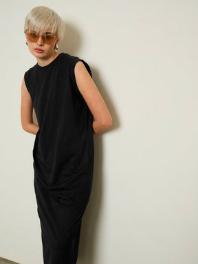 Black Cap Sleeves Oversized T-Shirt Dress-SASSAFRAS BASICS