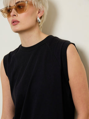 Black Cap Sleeves Oversized T-Shirt Dress-SASSAFRAS BASICS