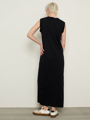 Black Cap Sleeves Oversized T-Shirt Dress-SASSAFRAS BASICS