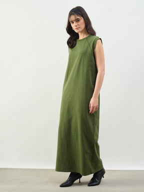 Olive Cap Seleeves Oversized T-Shirt Dress-SASSAFRAS BASICS