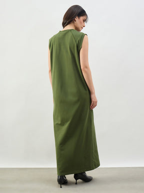 Olive Cap Seleeves Oversized T-Shirt Dress-SASSAFRAS BASICS