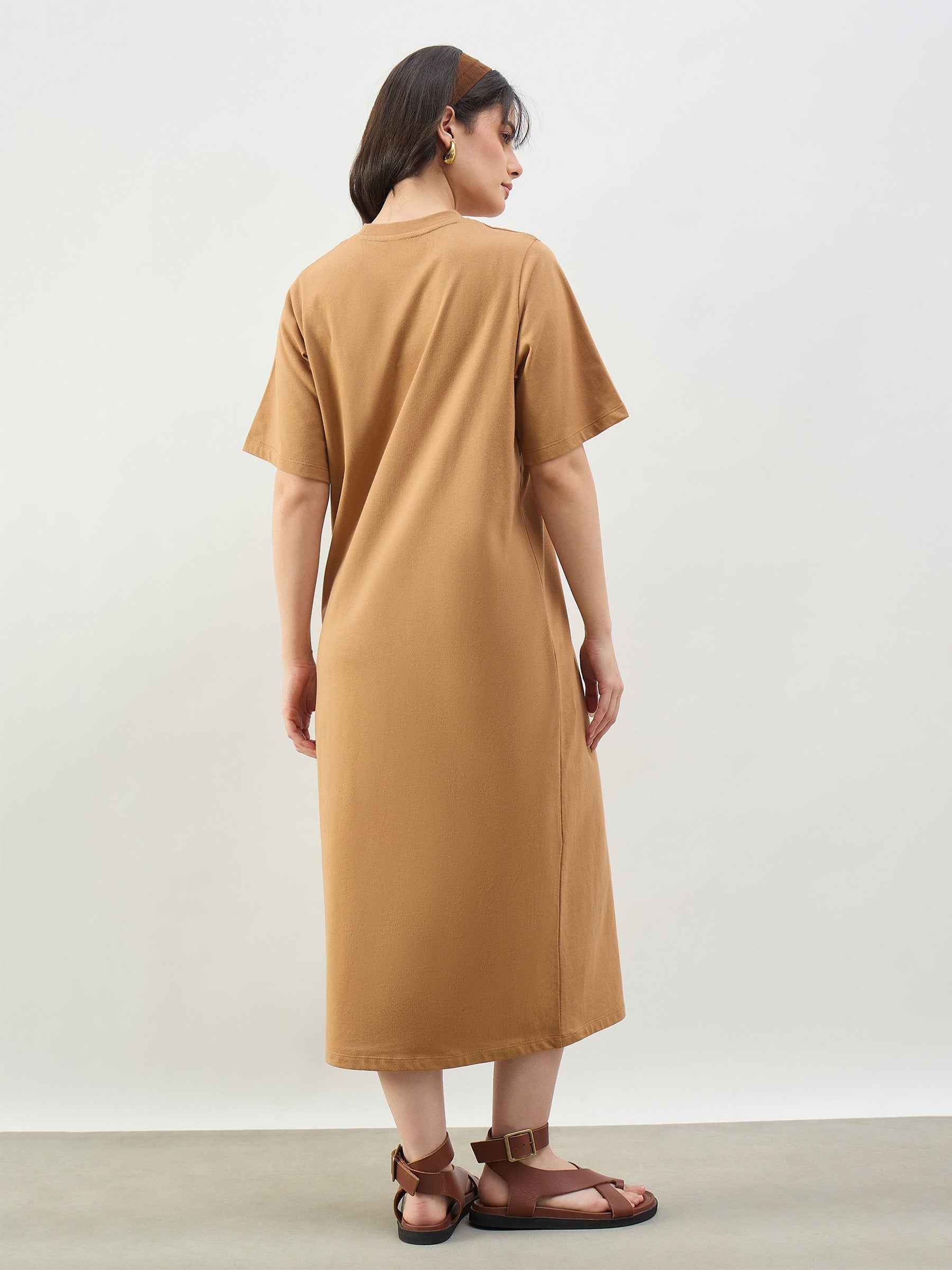 Tan Oversized T-Shirt Dress-SASSAFRAS BASICS