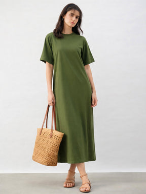 Olive Oversized T-Shirt Dress-SASSAFRAS BASICS