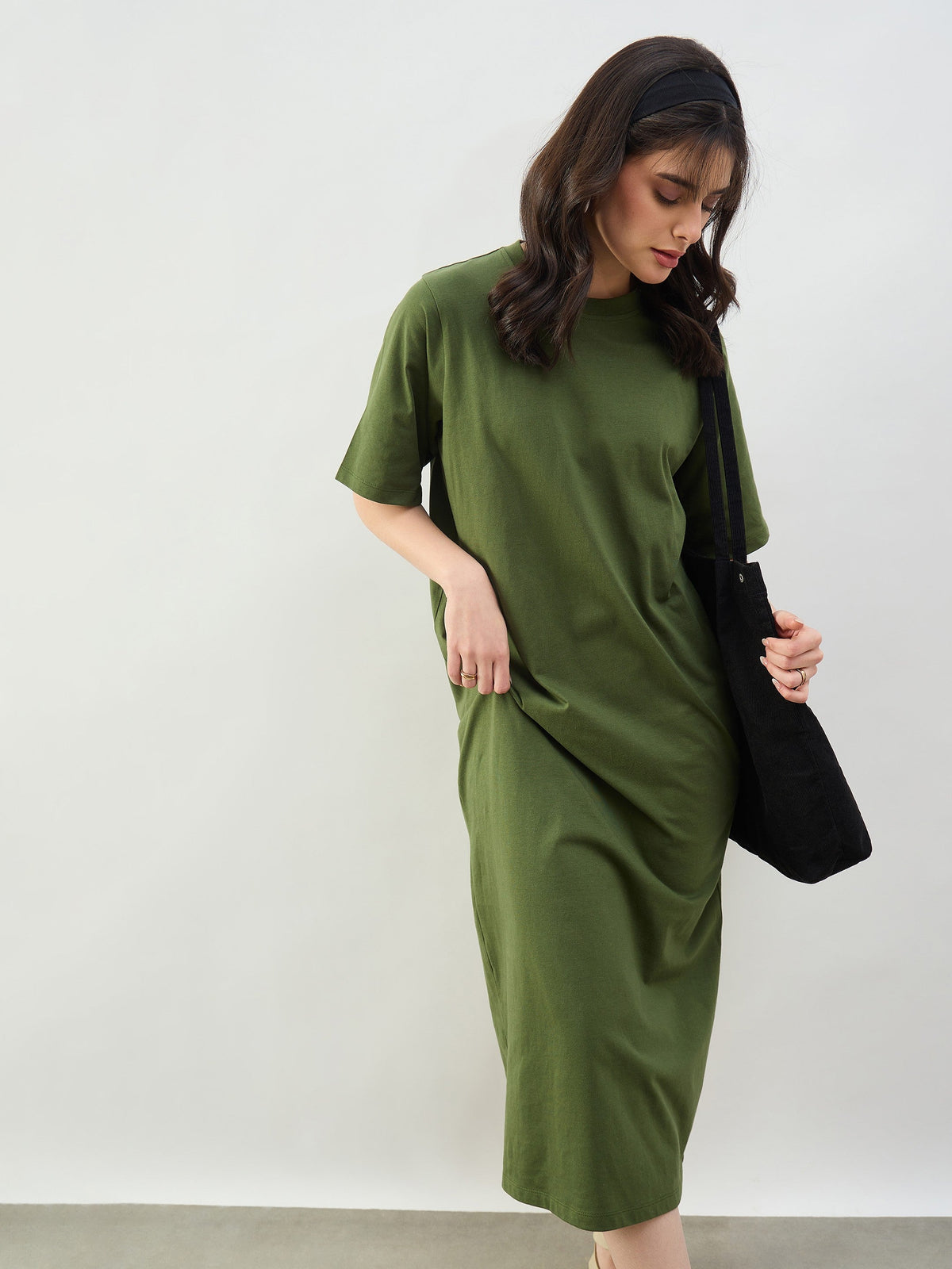 Olive Oversized T-Shirt Dress-SASSAFRAS BASICS