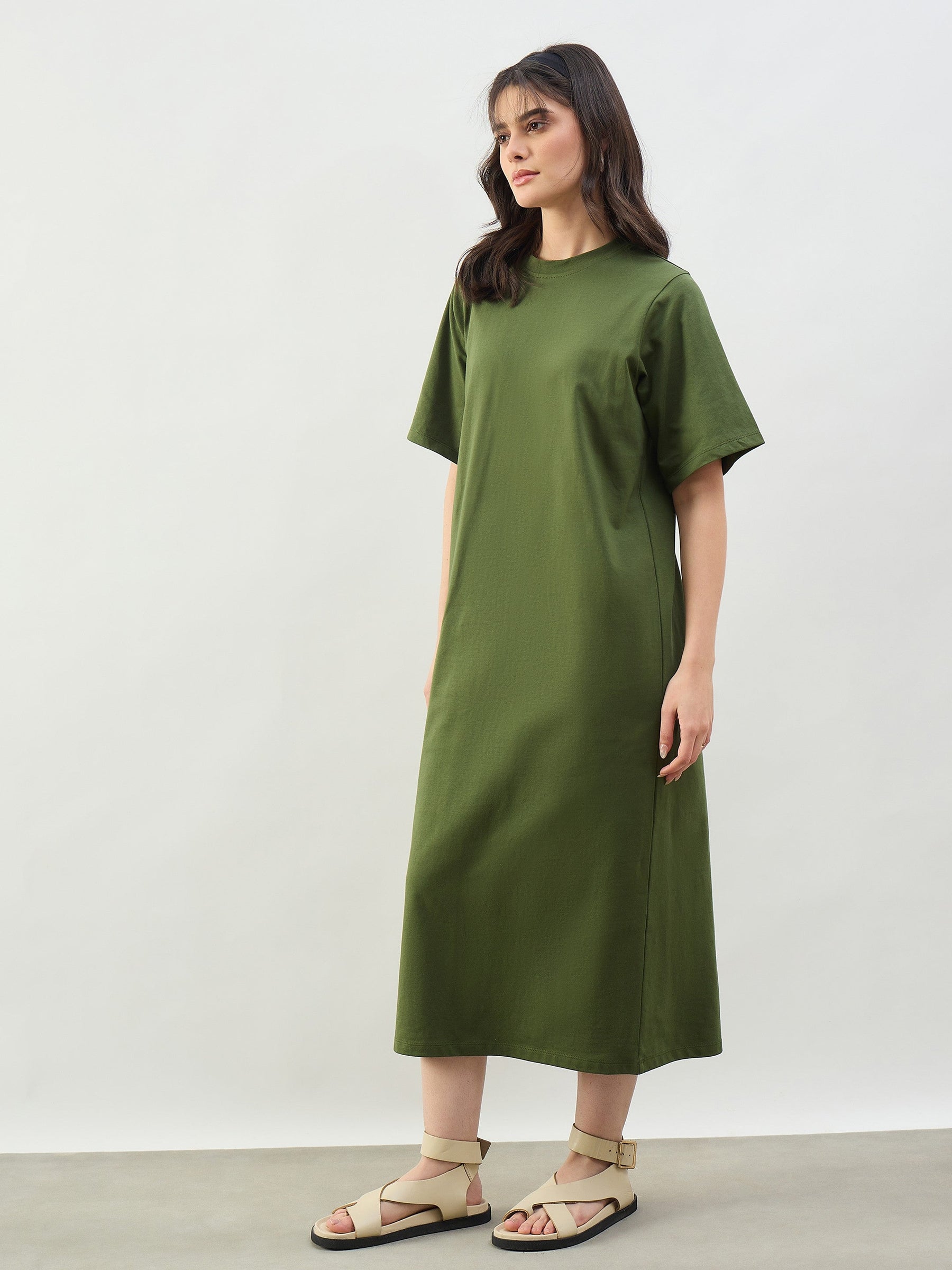 Olive Oversized T-Shirt Dress-SASSAFRAS BASICS