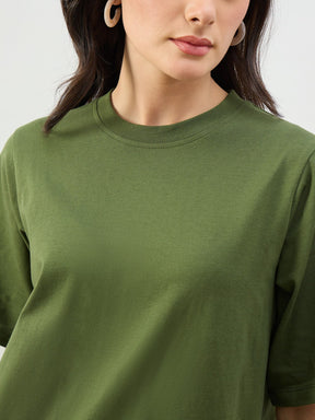 Olive Oversized T-Shirt Dress-SASSAFRAS BASICS