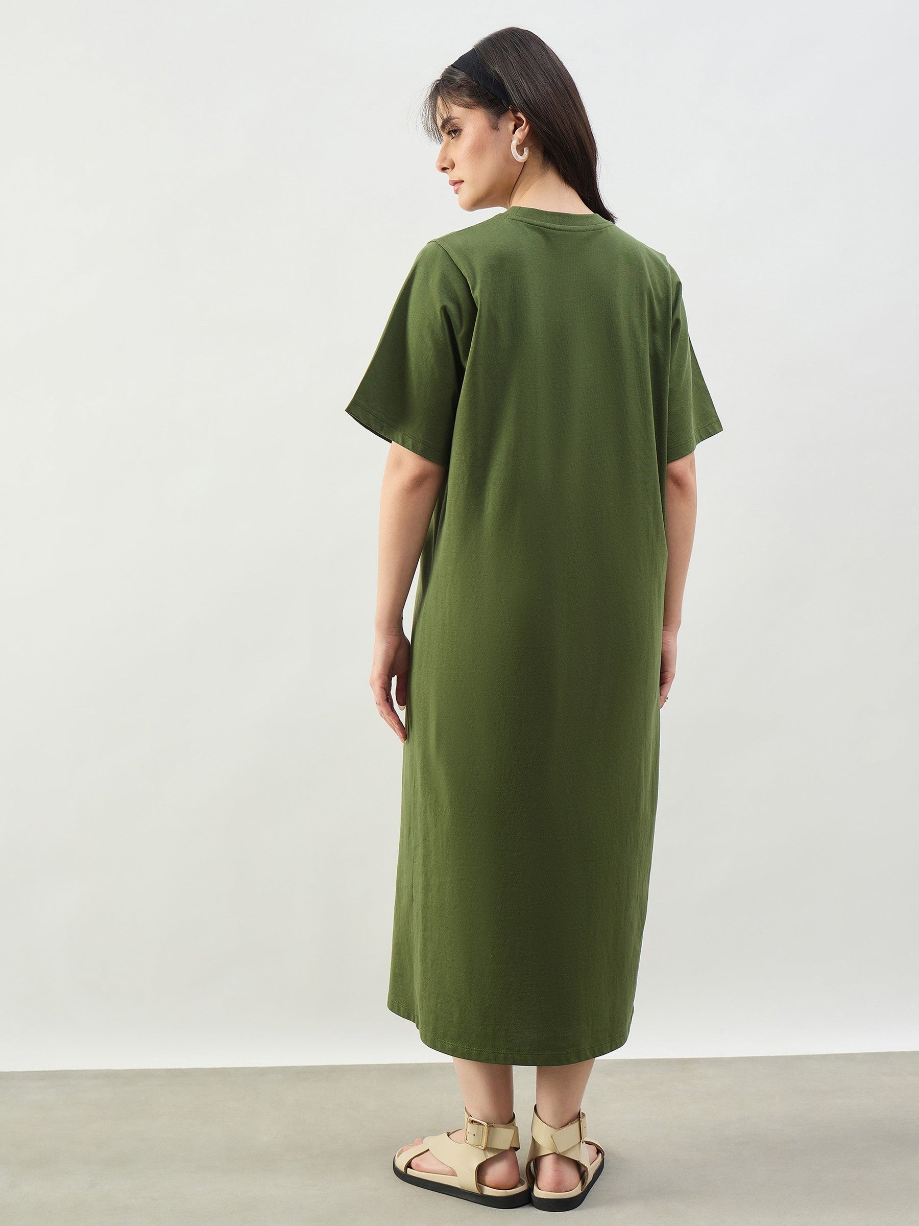 Olive Oversized T-Shirt Dress-SASSAFRAS BASICS