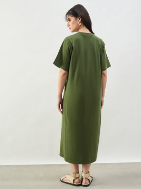 Olive Oversized T-Shirt Dress-SASSAFRAS BASICS
