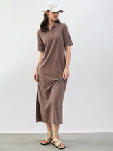 Taupe Oversized Polo Neck T-Shirt Dress-SASSAFRAS BASICS