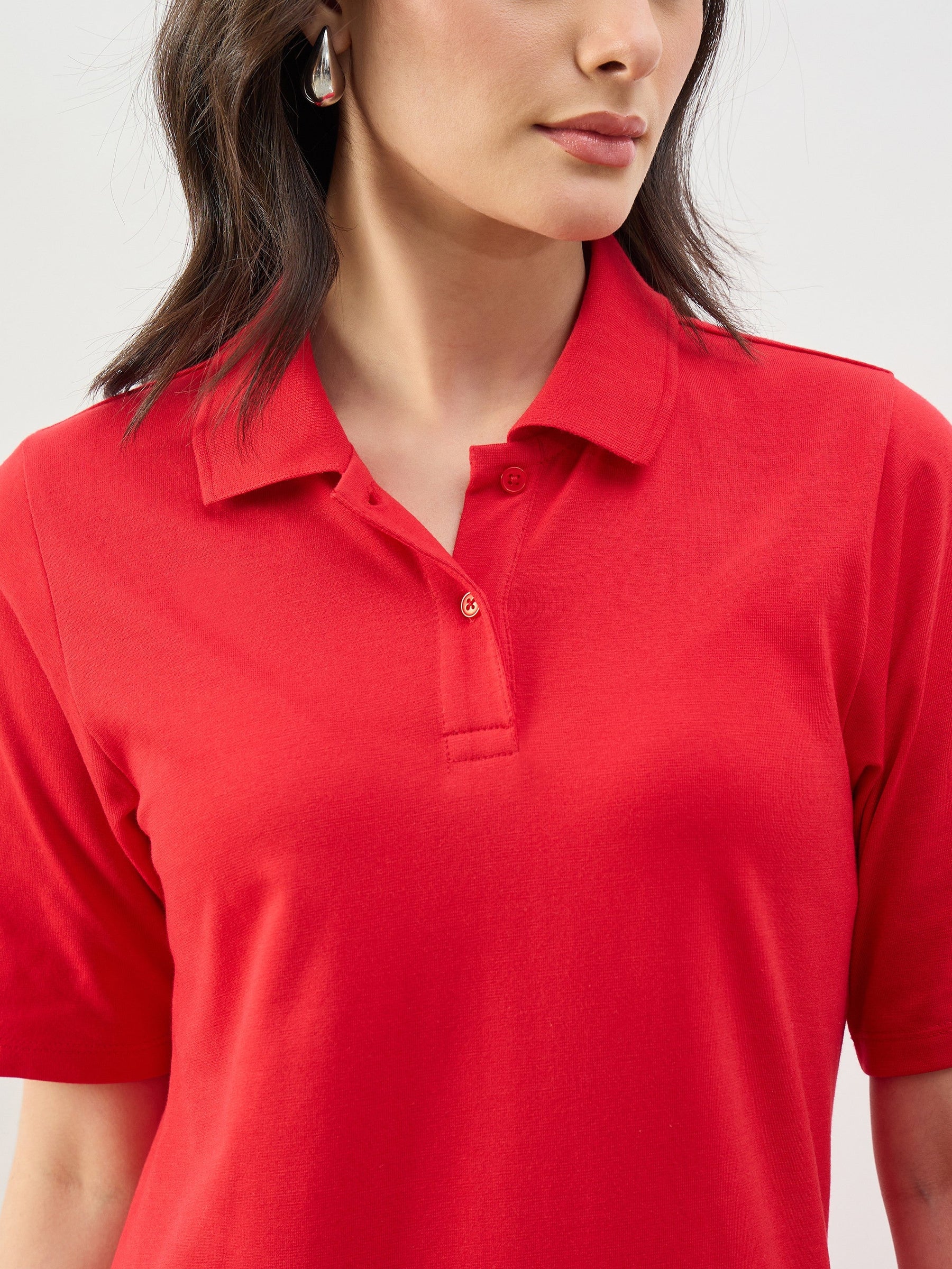 Red Oversized Polo Neck T-Shirt Dress-SASSAFRAS BASICS