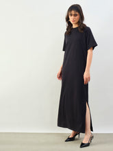 Black Oversized Round Neck T-Shirt Maxi Dress-SASSAFRAS BASICS