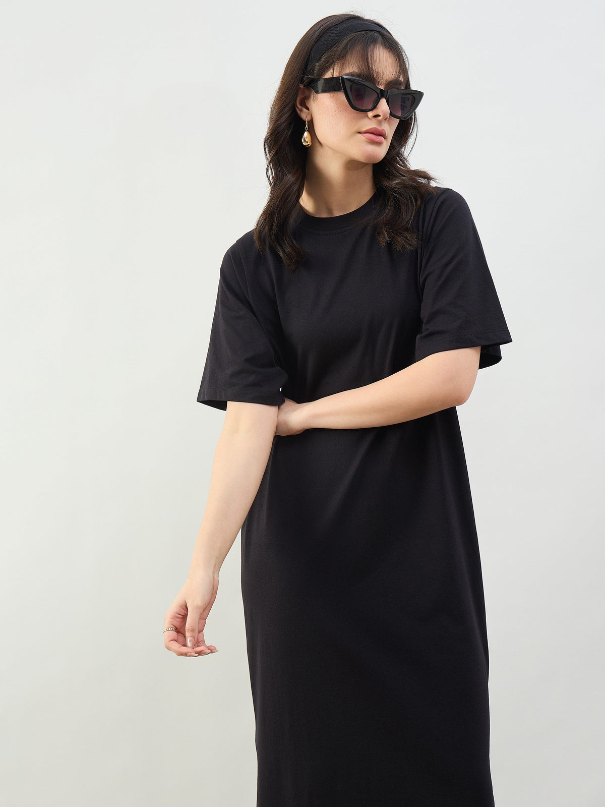 Black Oversized Round Neck T-Shirt Maxi Dress-SASSAFRAS BASICS