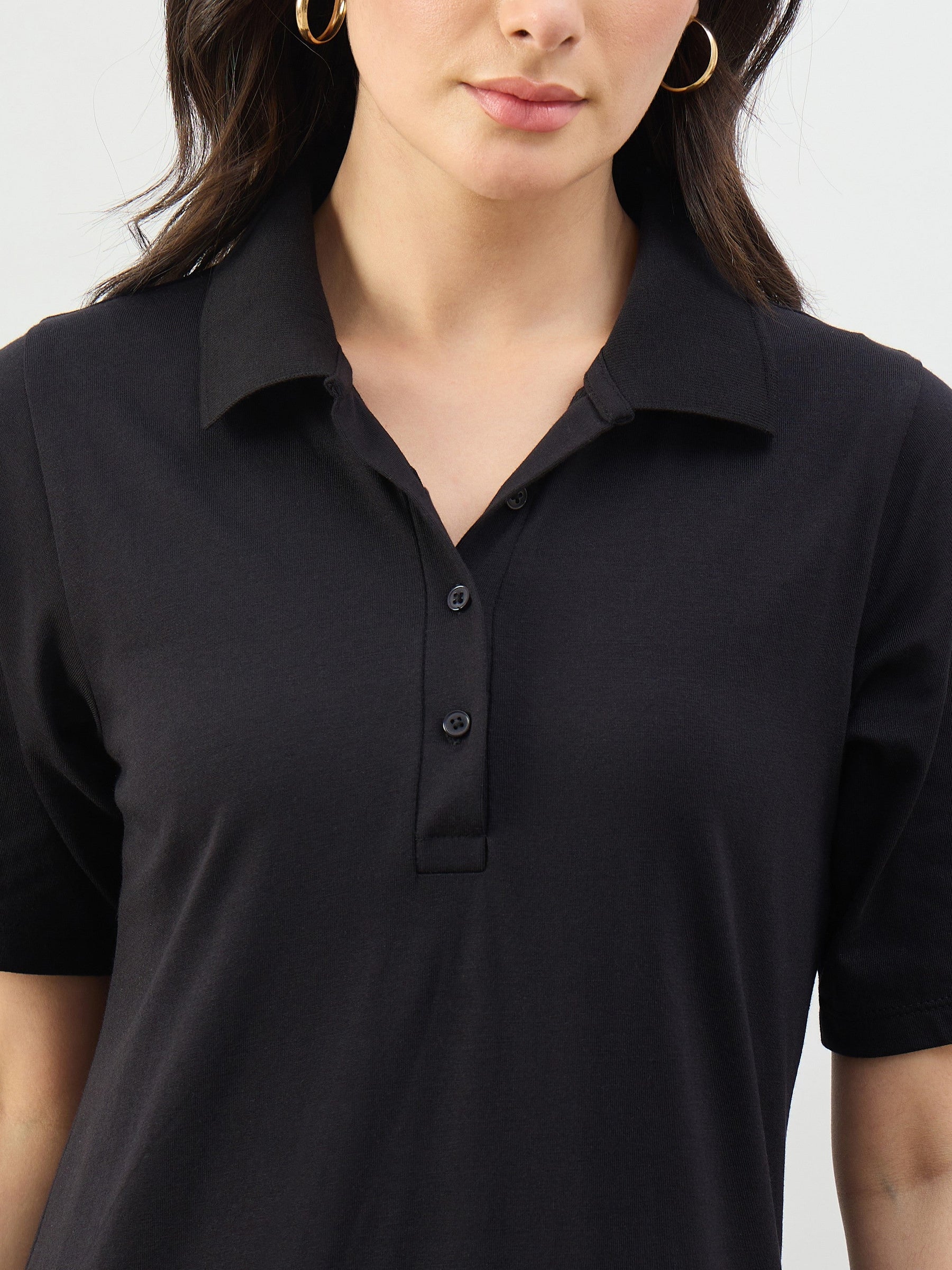 Black Oversized Polo Neck T-Shirt Maxi Dress-SASSAFRAS BASICS