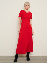 Red Short Sleeves Striped-Ribbed Neck Maxi Dress-SASSAFRAS BASICS
