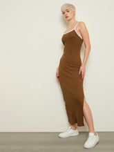 Tan Rib Contrast Piping Detail Strappy Maxi Dress-SASSAFRAS BASICS