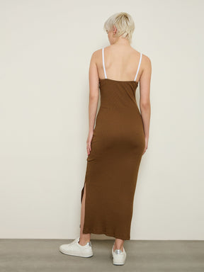 Tan Rib Contrast Piping Detail Strappy Maxi Dress-SASSAFRAS BASICS