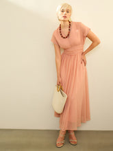 Pink Solid Cap Sleeves Maxi Dress-SASSAFRAS