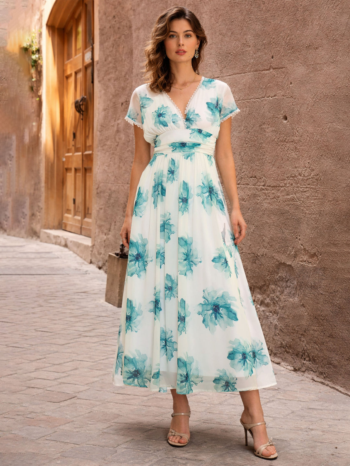 Off-White Floral Cap Sleeves Maxi Dress-SASSAFRAS