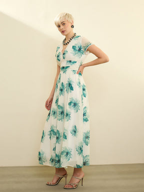 Off-White Floral Cap Sleeves Maxi Dress-SASSAFRAS