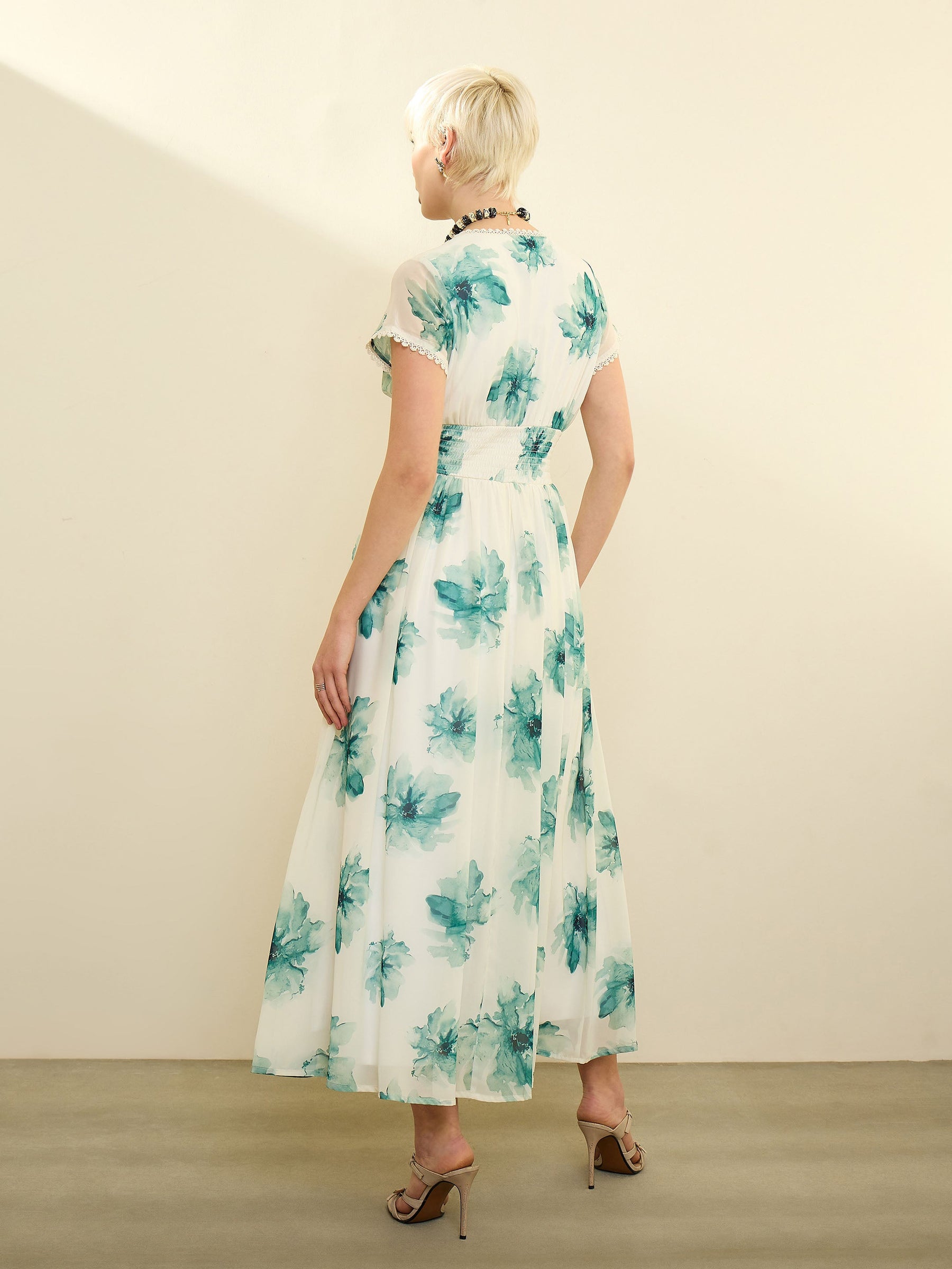 Off-White Floral Cap Sleeves Maxi Dress-SASSAFRAS