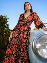 Black Floral Front Ruffle Maxi Dress-SASSAFRAS