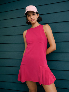 Fuchsia Pleated Hem Short Dress-SASSAFRAS