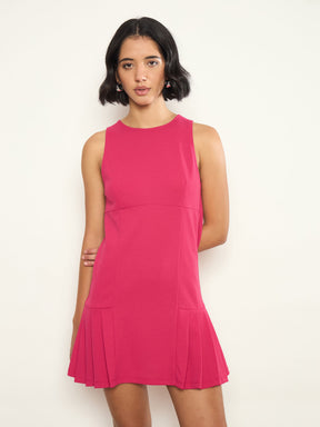 Fuchsia Pleated Hem Short Dress-SASSAFRAS